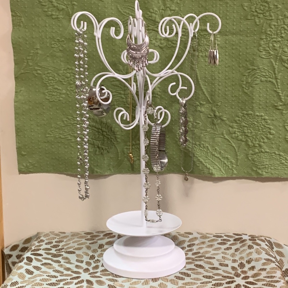 Tall White Metal Stand with Hooks